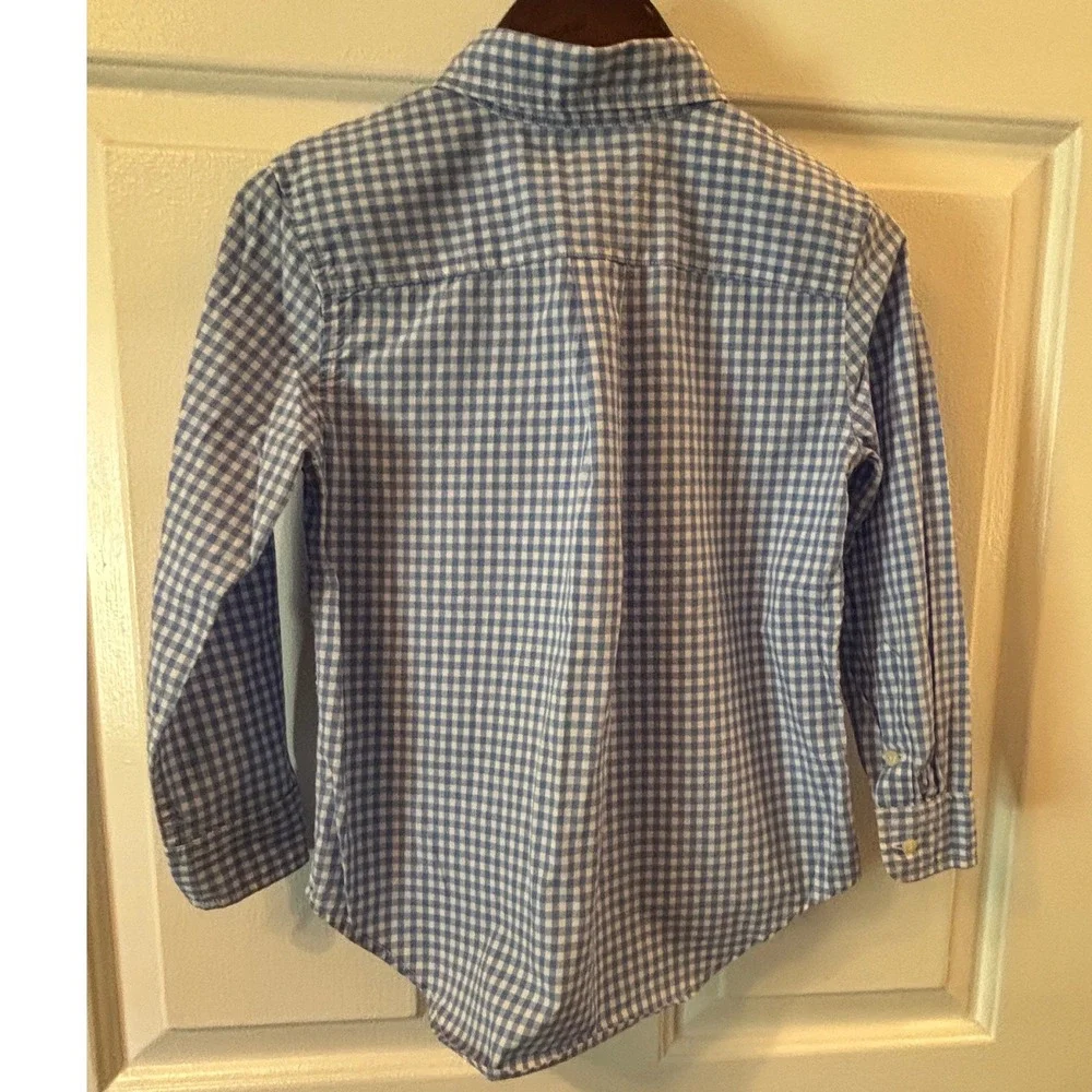 Ralph Lauren Kids Blue Gingham Cotton Button Down Shirt Size 5 Orange Pony
